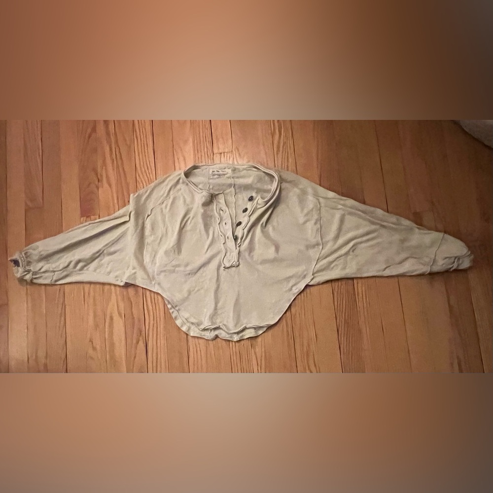 Free People We The Free Light Tan Button-Down Crop Shirt XS